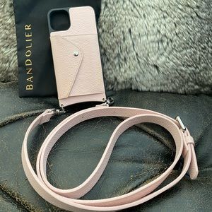 BANDOLIER Hailey Pebble Leather Crossbody Pink/Silver iPhone 11 ProMax + Storage
